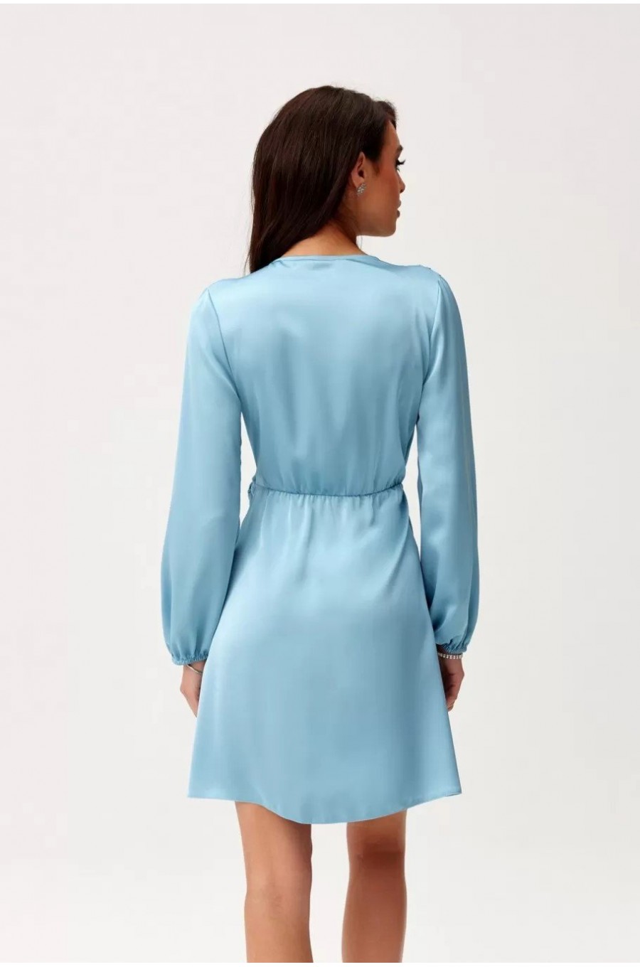 Rochie scurta din satin bleu cu maneca lunga petrecuta Labonita Rochie scurta din satin bleu cu maneca lunga petrecuta Labonita 2 - dyandra.ro
