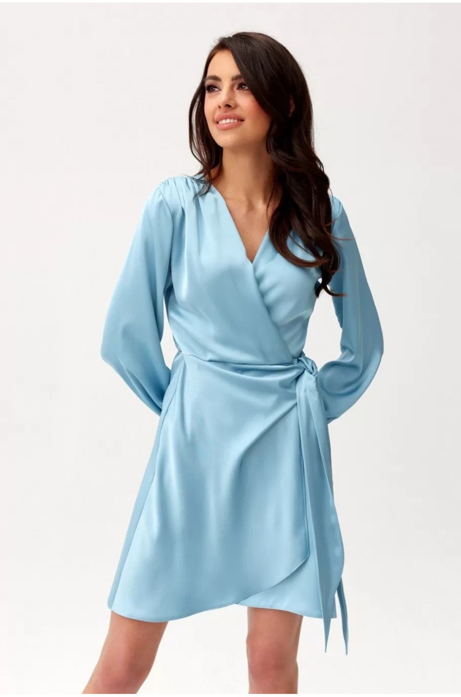 Rochie scurta din satin bleu cu maneca lunga petrecuta Labonita Rochie scurta din satin bleu cu maneca lunga petrecuta Labonita 3 - dyandra.ro