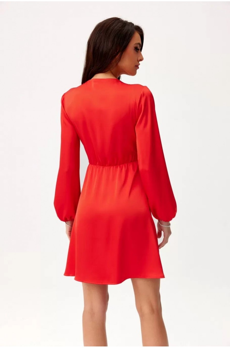 Rochie rosie din satin scurta cu maneca lunga Labonita Rochie rosie din satin scurta cu maneca lunga Labonita 2 - dyandra.ro