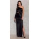 Rochie lunga neagra din satin mulata cu un umar gol EdithR Rochie lunga neagra din satin mulata cu un umar gol EdithR 4 - dyandra.ro