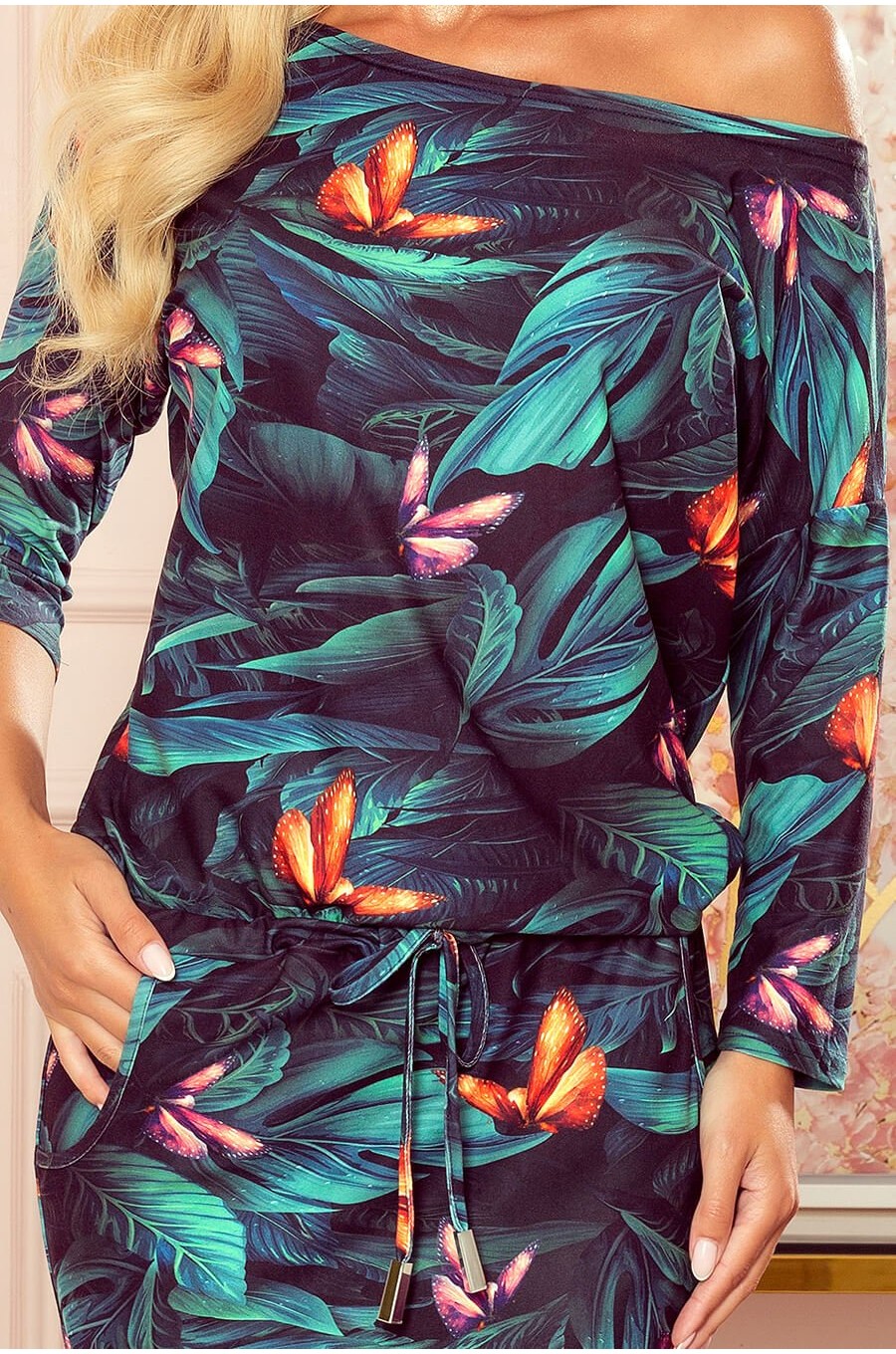 Rochie midi, verde, cu imprimeu, Reney Rochie midi, verde, cu imprimeu, Reney 4 - dyandra.ro