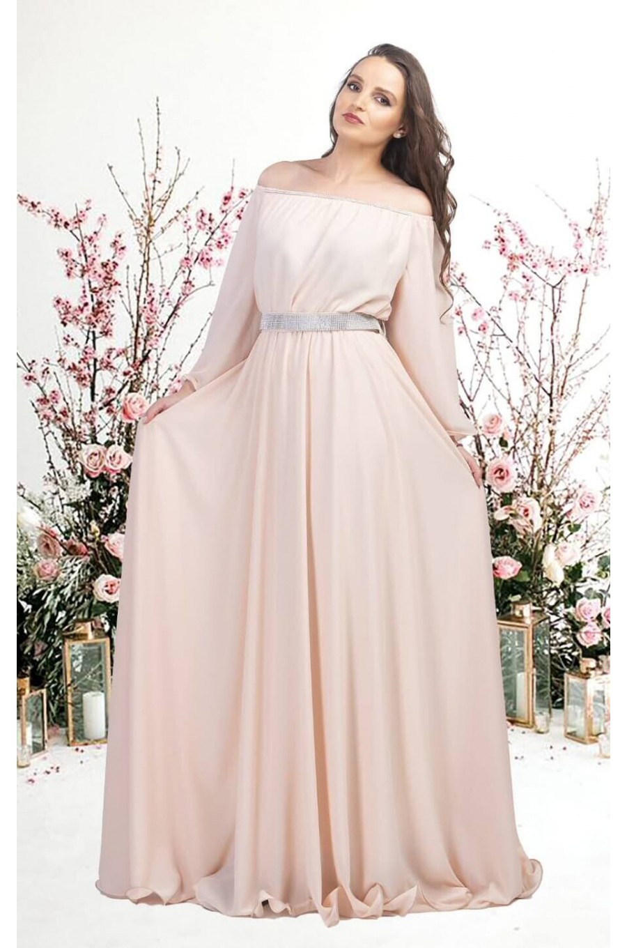 Rochie lunga din voal bej vaporoasa Cinderella Rochie lunga din voal bej vaporoasa Cinderella 4 - dyandra.ro