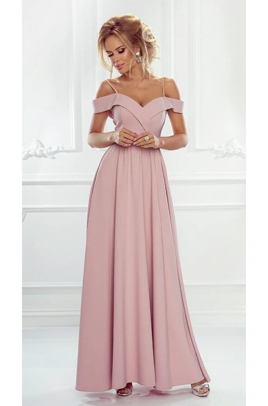 Rochie de ocazie roz pal lunga lejera Kosmina 1 - dyandra.ro