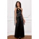 Rochie de ocazie lunga neagra din satin crapata pe picior MoanaR 2 - dyandra.ro