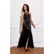 Rochie de ocazie lunga neagra din satin crapata pe picior MoanaR 4 - dyandra.ro