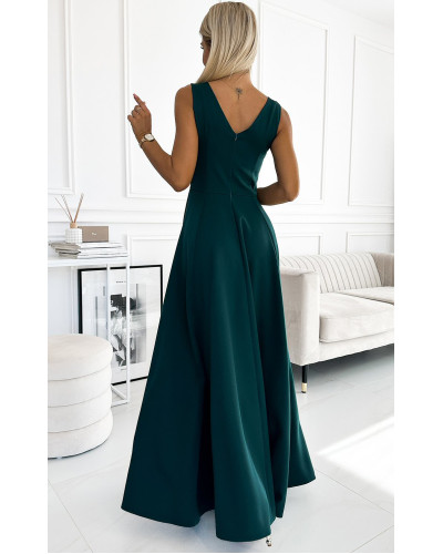 Rochie lunga verde smarald vaporoasa clasica Cindy - dyandra.ro