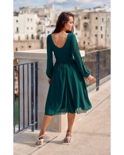 Rochie midi din voal verde, cu maneca lunga, vaporoasa, Melen Rochie midi din voal verde, cu maneca lunga, vaporoasa, Melen - dyandra.ro