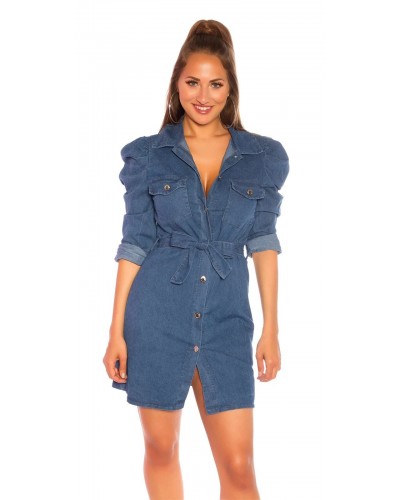 Rochie scurta de blugi tip camasa albastra Malika - dyandra.ro