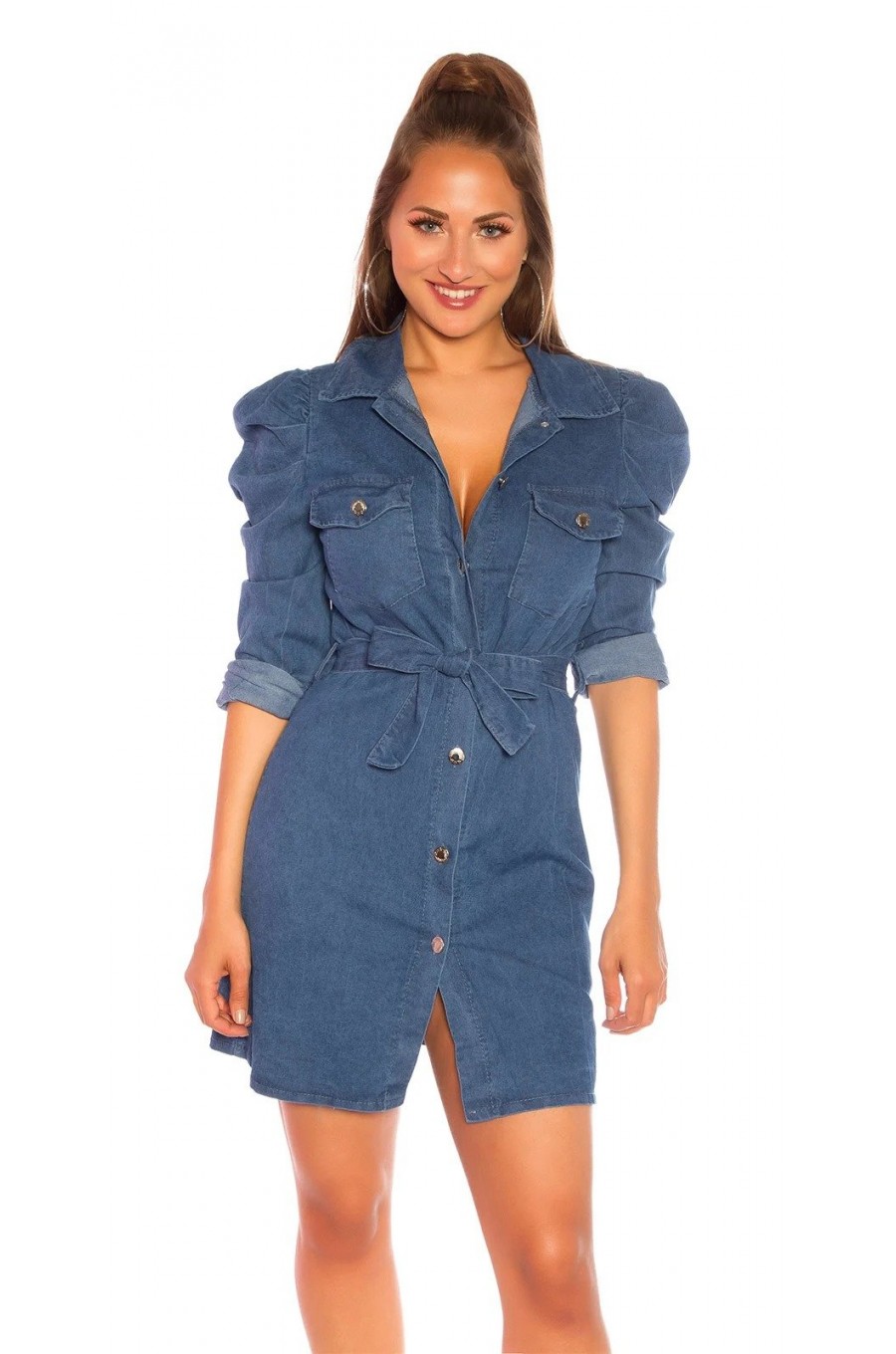 Rochie scurta de blugi tip camasa albastra Malika Rochie scurta de blugi tip camasa albastra Malika 1 - dyandra.ro