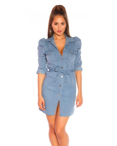 Rochie scurta de blugi tip camasa bleu Malika - dyandra.ro