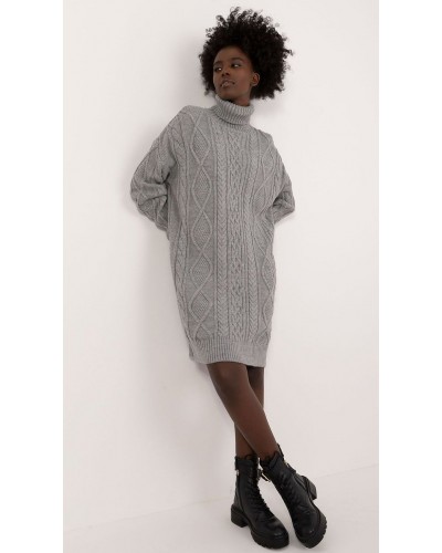 Rochie midi tricotata gri din acril cu guler inalt Dyone - dyandra.ro