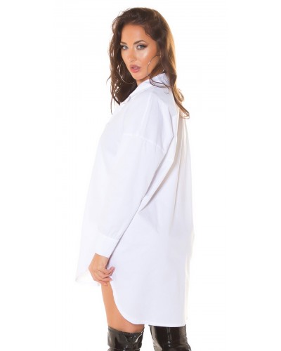 Rochie scurta alba boyfriend tip camasa din bumbac Karleen - dyandra.ro