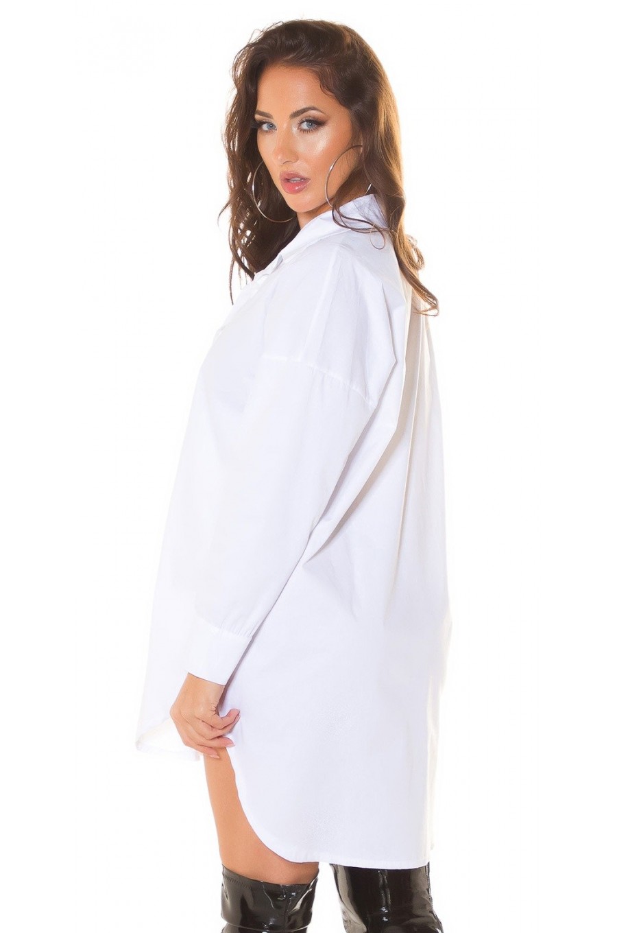 Rochie scurta alba boyfriend tip camasa din bumbac Karleen Rochie scurta alba boyfriend tip camasa din bumbac Karleen 2 - dyandra.ro