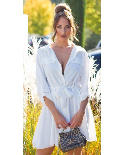 Rochie tip camasa, scurta, alba, Daruka - dyandra.ro