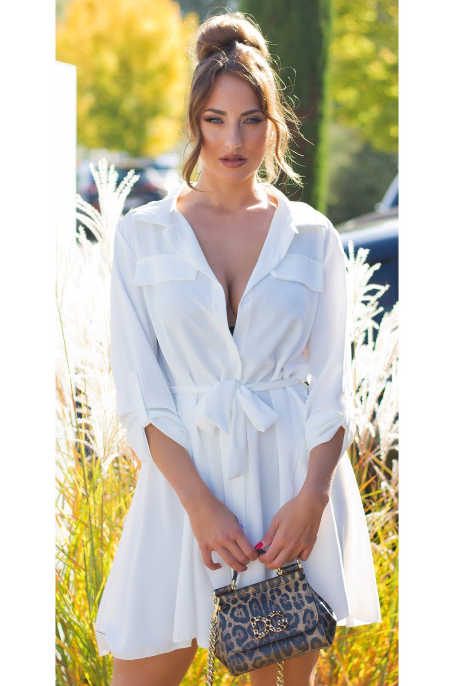 Rochie tip camasa, scurta, alba, Daruka Rochie tip camasa, scurta, alba, Daruka 1 - dyandra.ro