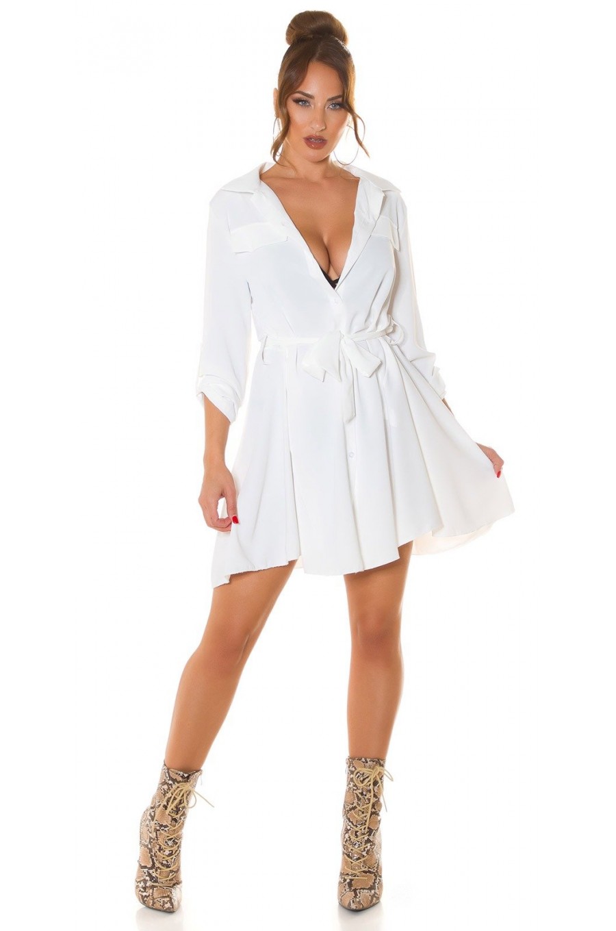 Rochie tip camasa, scurta, alba, Daruka Rochie tip camasa, scurta, alba, Daruka 3 - dyandra.ro