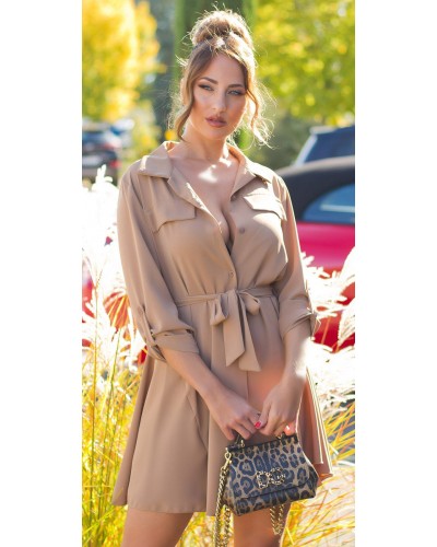 Rochie tip camasa, scurta, cappuccino, Daruka - dyandra.ro