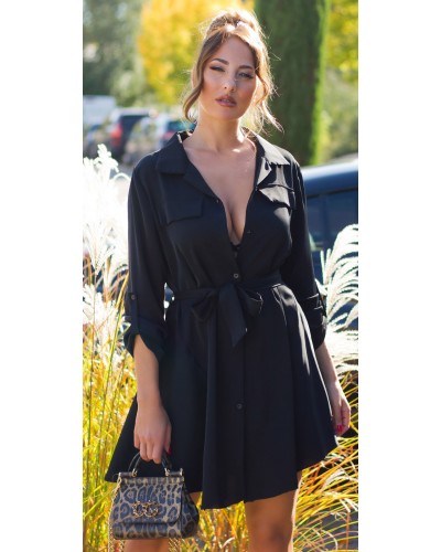 Rochie tip camasa, scurta, neagra, Daruka - dyandra.ro