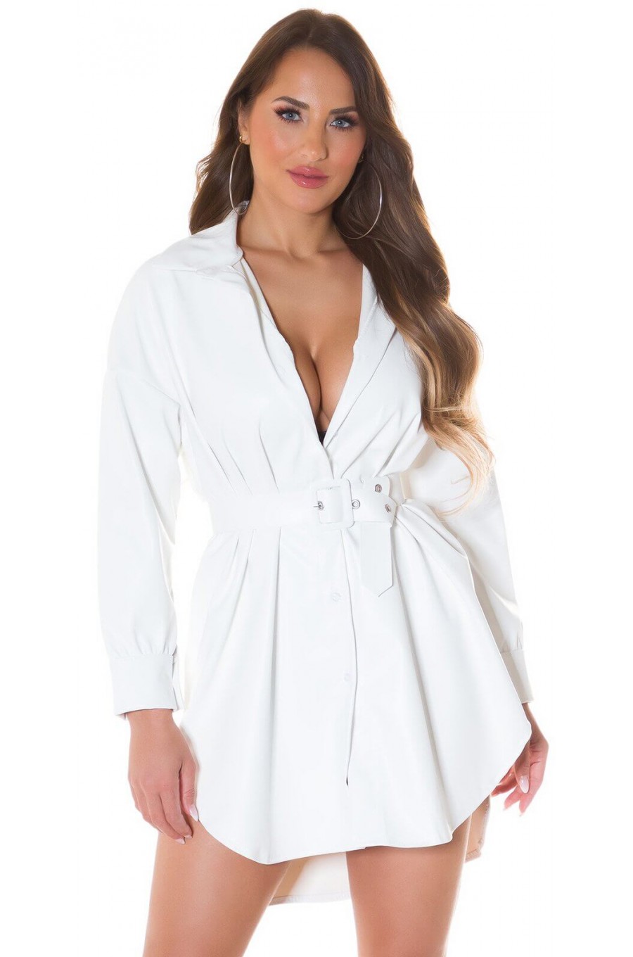 Rochie tip camasa alba din piele eco Fay Rochie tip camasa alba din piele eco Fay 1 - dyandra.ro
