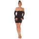 Rochie de club scurta, mulata, din nylon, neagra, cu umerii goi si maneca lunga, Darcy 4 - dyandra.ro