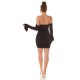 Rochie de club scurta, mulata, din nylon, neagra, cu umerii goi si maneca lunga, Darcy 5 - dyandra.ro