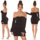 Rochie de club scurta, mulata, din nylon, neagra, cu umerii goi si maneca lunga, Darcy 7 - dyandra.ro