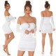 Rochie de cununie scurta, din nylon, alba, cu umerii goi si maneca lunga, Darcy 7 - dyandra.ro