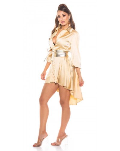 Rochie scurta tip camasa aurie asimetrica Sabrina - dyandra.ro