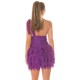 Rochie scurta mov cu pene din tulle cu umeri goi Bambolina 4 - dyandra.ro