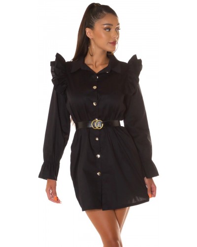 Rochie scurta bumbac neagra tip camasa Fiore - dyandra.ro