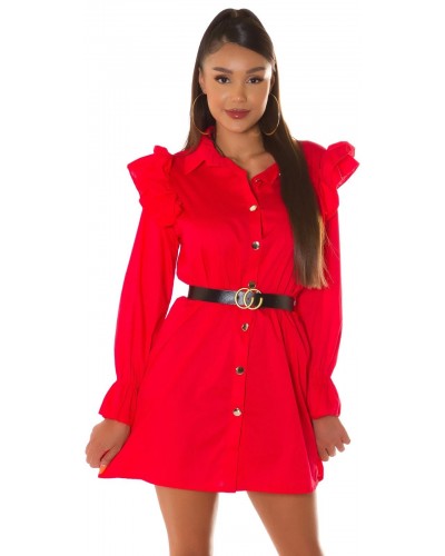 Rochie scurta bumbac rosie tip camasa Fiore - dyandra.ro