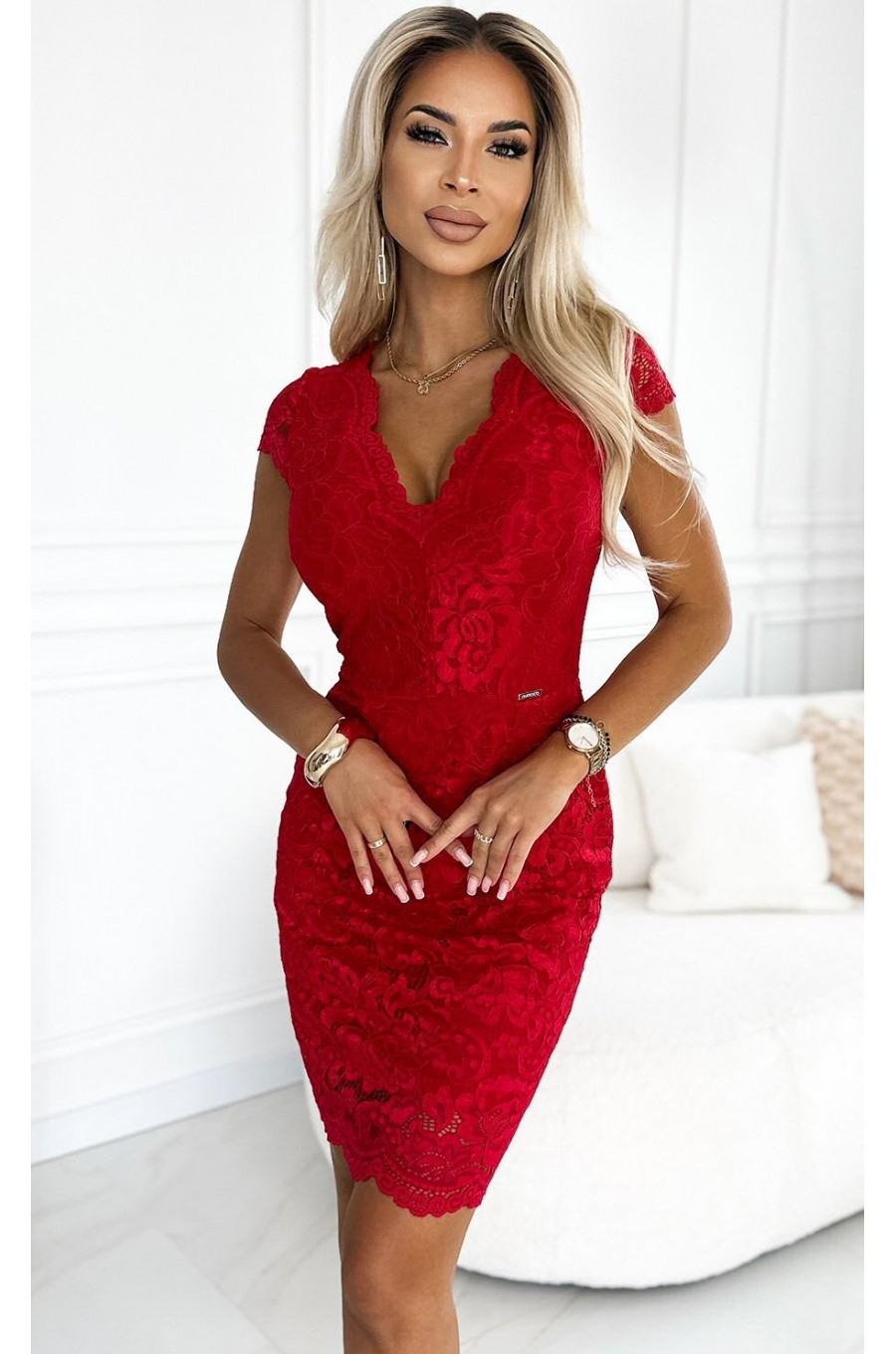 Rochie midi rosie mulata din dantela Numoco Alissa Rochie midi rosie mulata din dantela Numoco Alissa 1 - dyandra.ro