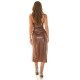 Rochie midi imitatie piele maro, petrecuta, crapata pe picior, Leelas Rochie midi imitatie piele maro, petrecuta, crapata pe picior, Leelas 6 - dyandra.ro