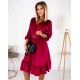 Rochie de ocazie midi, din catifea burgundy, cu maneca lunga si volan, Flavia 2 - dyandra.ro