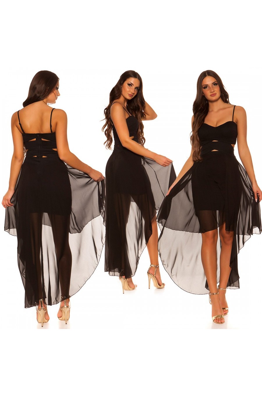 Rochie scurta neagra vaporoasa cu trena Marlyn Rochie scurta neagra vaporoasa cu trena Marlyn 4 - dyandra.ro