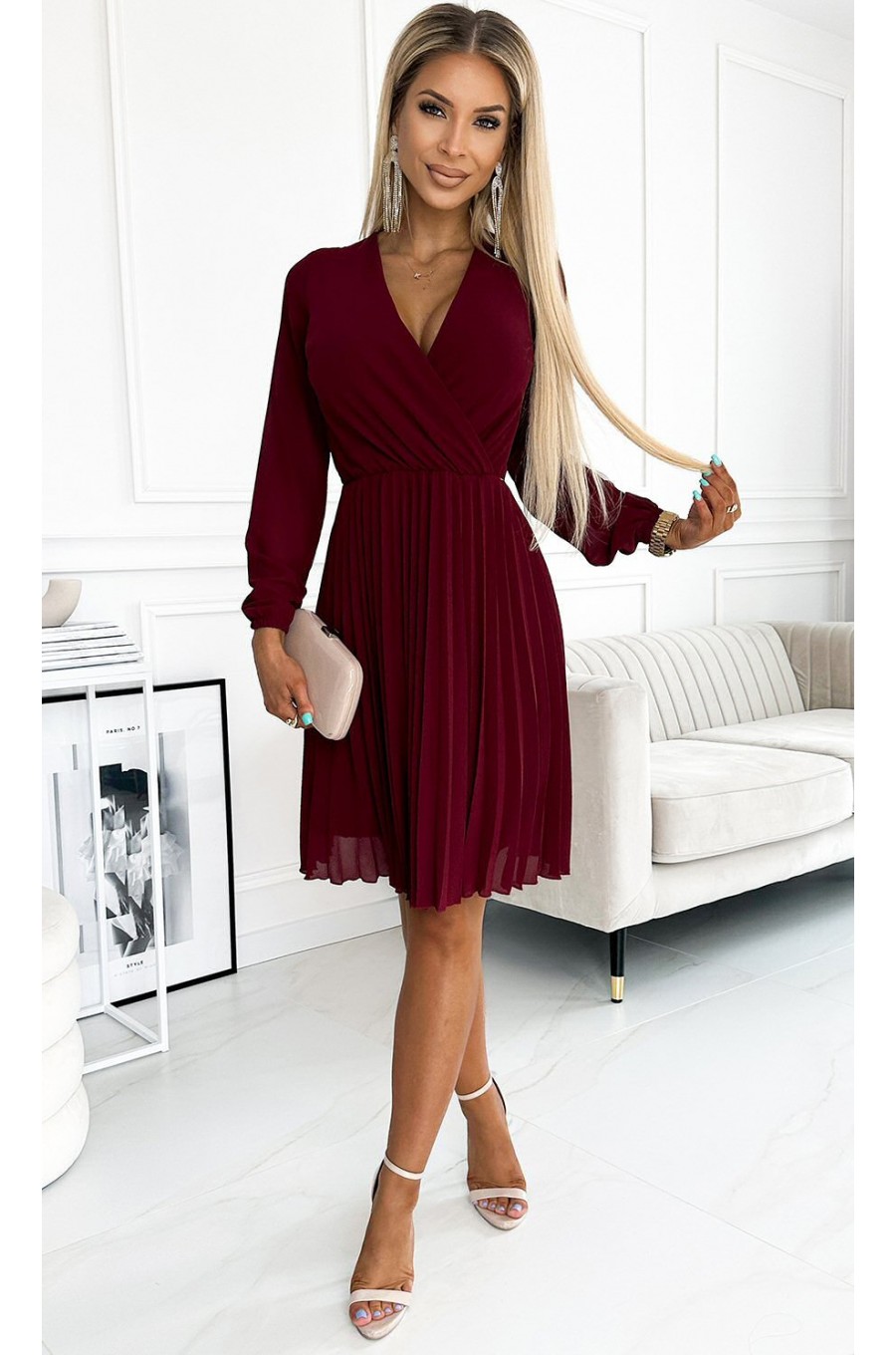 Rochie scurta din chiffon burgundy plisata vaporoasa Lisa Rochie scurta din chiffon burgundy plisata vaporoasa Lisa 3 - dyandra.ro