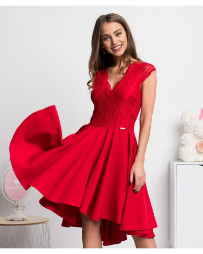 Rochie midi rosie cu dantela Ivy - dyandra.ro
