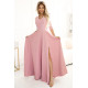 Rochie de seara eleganta roz pal din dantela vaporoasa cu maneca lunga Allegria 2 - dyandra.ro