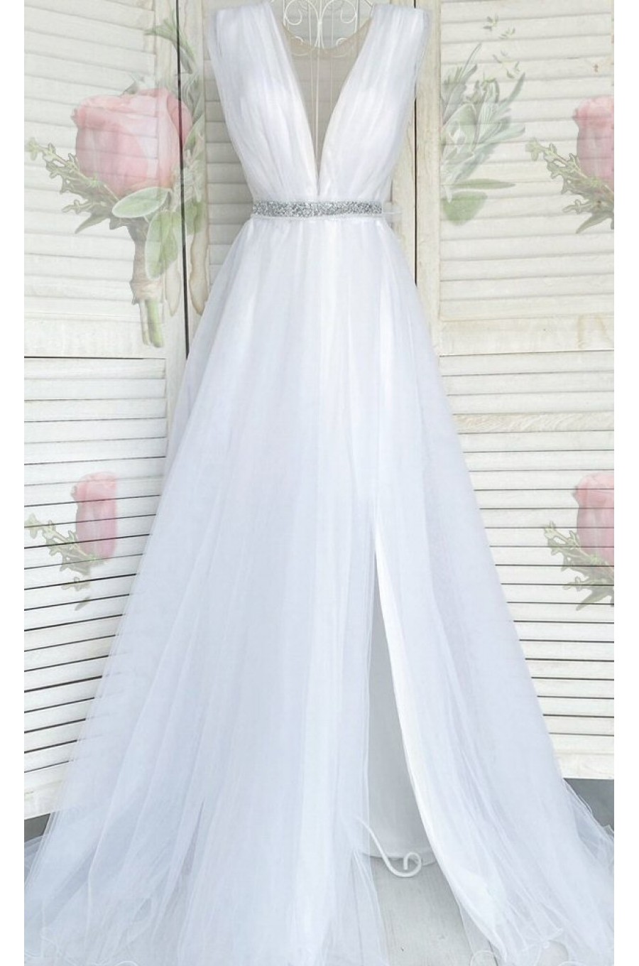 Rochie de seara eleganta lunga cu tul alb Adele Rochie de seara eleganta lunga cu tul alb Adele 1 - dyandra.ro