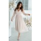 Rochie cununie civila midi, din tul cu glitter, bej, evazata, cu maneca lunga, Petra Rochie cununie civila midi, din tul cu glitter, bej, evazata, cu maneca lunga, Petra 2 - dyandra.ro