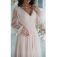Rochie cununie civila midi, din tul cu glitter, bej, evazata, cu maneca lunga, Petra Rochie cununie civila midi, din tul cu glitter, bej, evazata, cu maneca lunga, Petra 6 - dyandra.ro