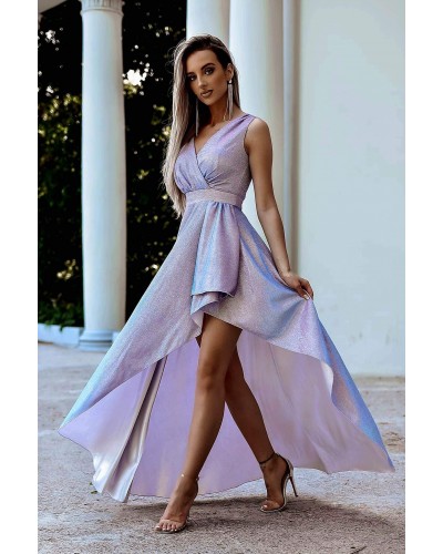 Rochie lunga din glitter bleu cu reflexii asimetrica ElifW2 - dyandra.ro