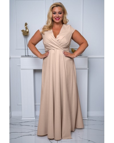 Rochie lunga sampanie cu glitter NataliaB - dyandra.ro