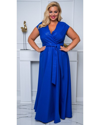 Rochie marime mare eleganta, lunga, albastra din brocard, NataliaB - dyandra.ro