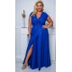 Rochie marime mare eleganta, lunga, albastra din brocard, NataliaB 4 - dyandra.ro