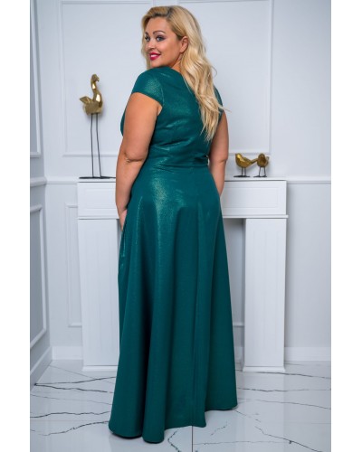 Rochie marime mare eleganta, lunga, verde, din brocard, petrecuta, NataliaB - dyandra.ro