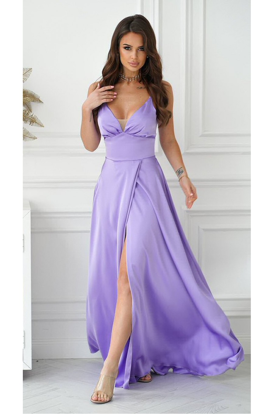 Rochie lunga din satin lila fluida Aleeza Rochie lunga din satin lila fluida Aleeza 4 - dyandra.ro