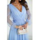 Rochie eleganta midi, din tul cu glitter, bleu, evazata, cu maneca lunga, Petra Rochie eleganta midi, din tul cu glitter, bleu, evazata, cu maneca lunga, Petra 4 - dyandra.ro