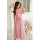 Rochie midi eleganta din tul cu glitter roz cu maneca lunga Petra 3 - dyandra.ro