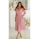 Rochie midi eleganta din tul cu glitter roz cu maneca lunga Petra 4 - dyandra.ro